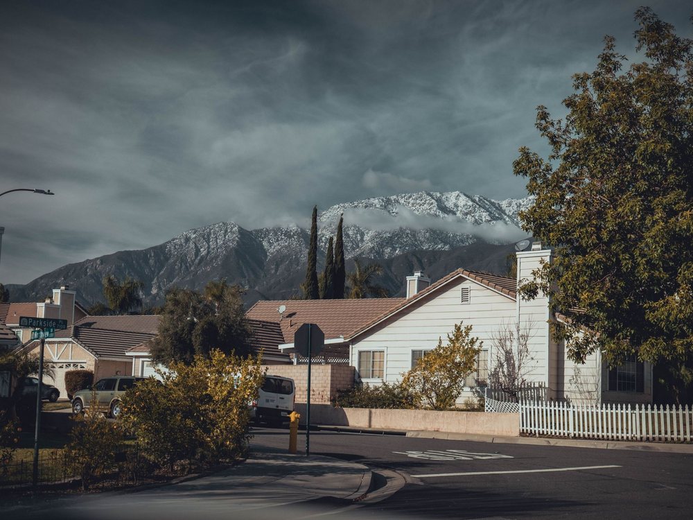A residential street in San Bernardino County